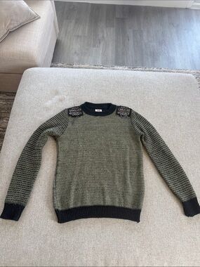Lee Olive and Black Crewneck Sweater with Shoulder Detail